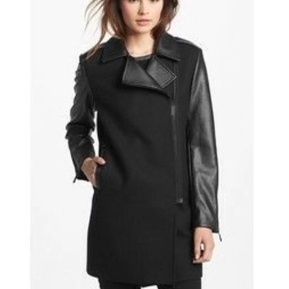 Vince Camuto Black Jacket Leather Sleeves - Picture 1 of 3